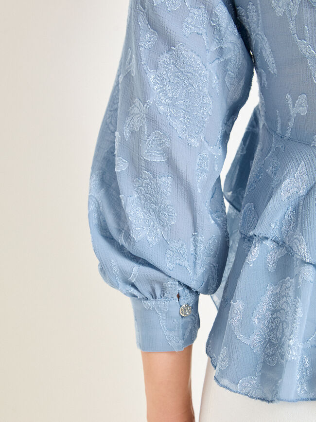 BLUSA SATINADA VOLANTES Azul Chambray
