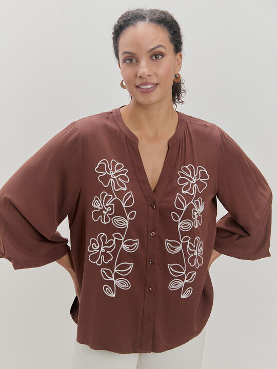 BLUSA BORDADO MANGAS Marron image number null