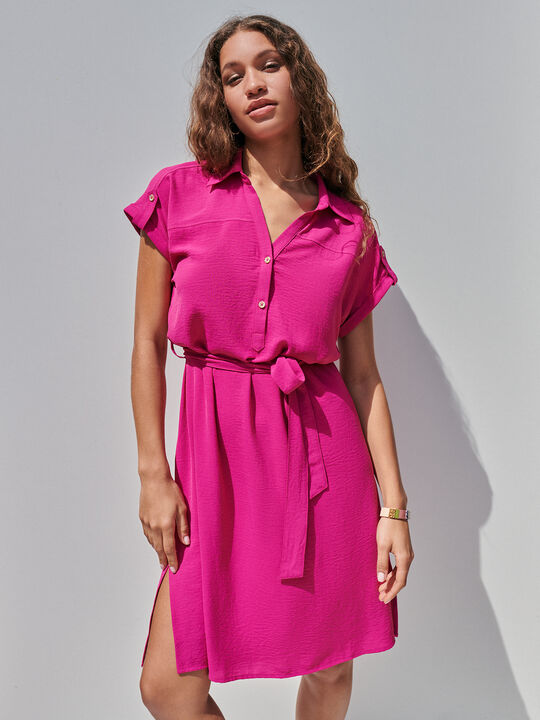 Vestido camisero fluido Fucsia Oscuro image number null