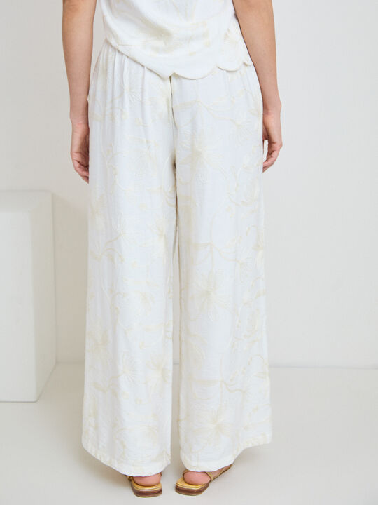 PANTAL&Oacute;N LARGO BORDADO Crudo image number null