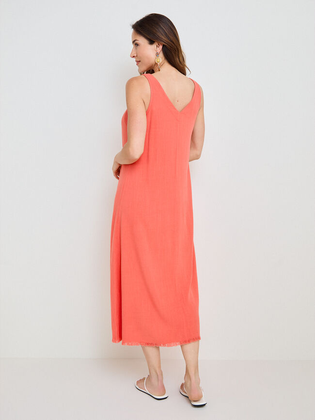 VESTIDO BAJO FLECO Coral