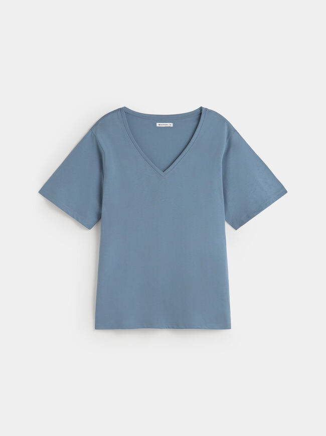CAMISETA CUELLO PICO Azul Grisaceo