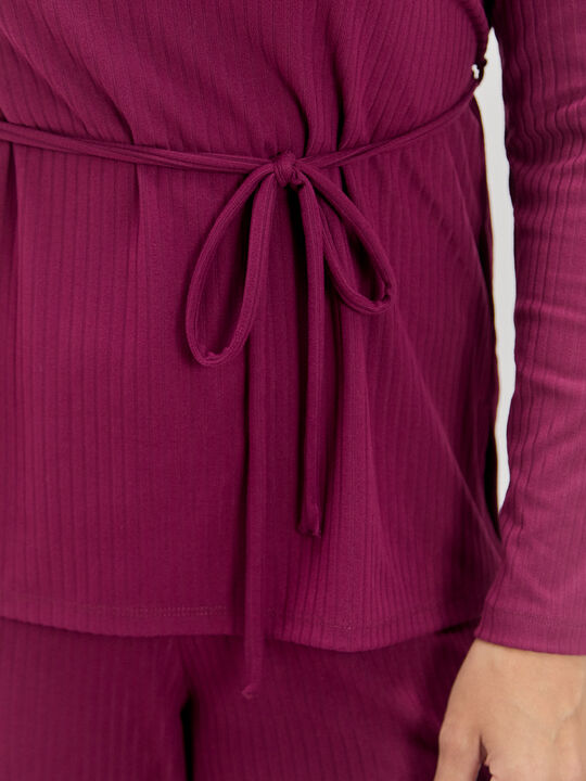 CAMISETA CUELLO PICO Berenjena image number null