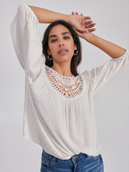 BLUSA ESCOTE ENTREDÓS Blanco Hueso image number null