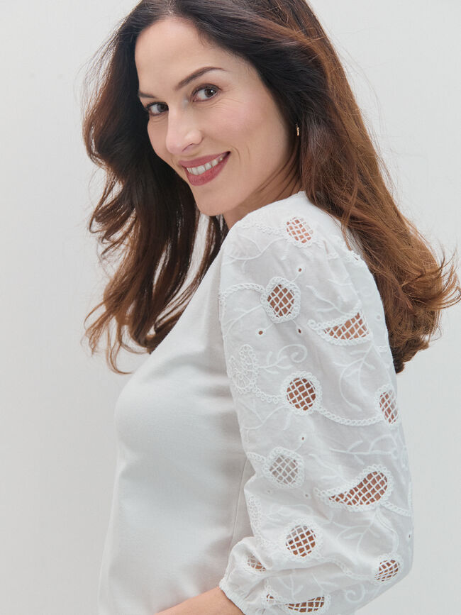 CAMISETA MANGA ABULLONADA Blanco Optico