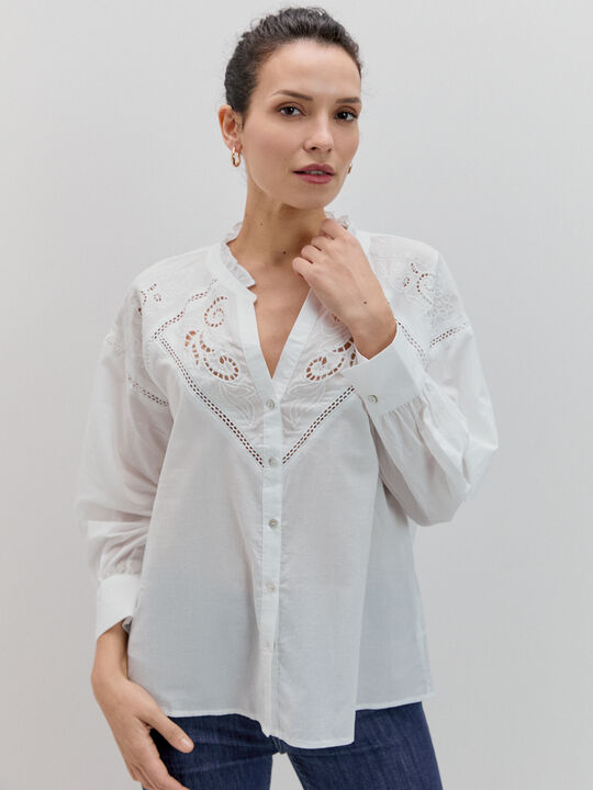 CAMISA ROMANTICA BORDADOS Blanco Optico image number null