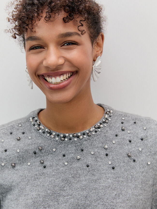 CARDIGAN CORTO BRILLOS Gris Oscuro