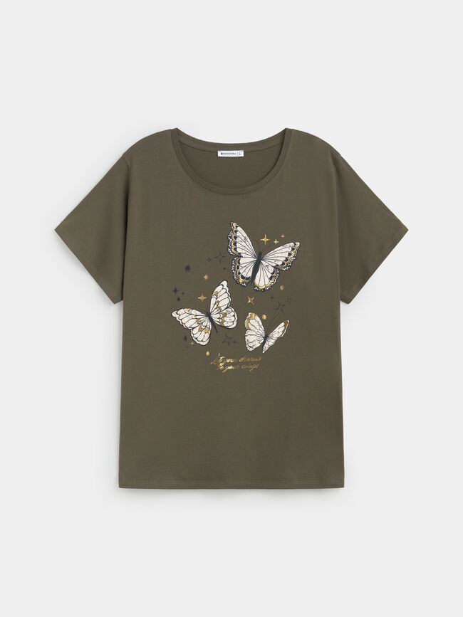 CAMISETA MARIPOSAS DORADAS kakhi Oliva