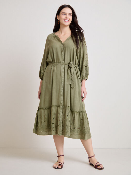 VESTIDO LARGO BORDADOS Kaki image number null