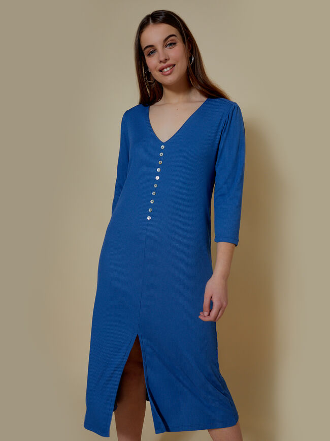 VESTIDO DETALLE BOTONES Azul Ceruleo