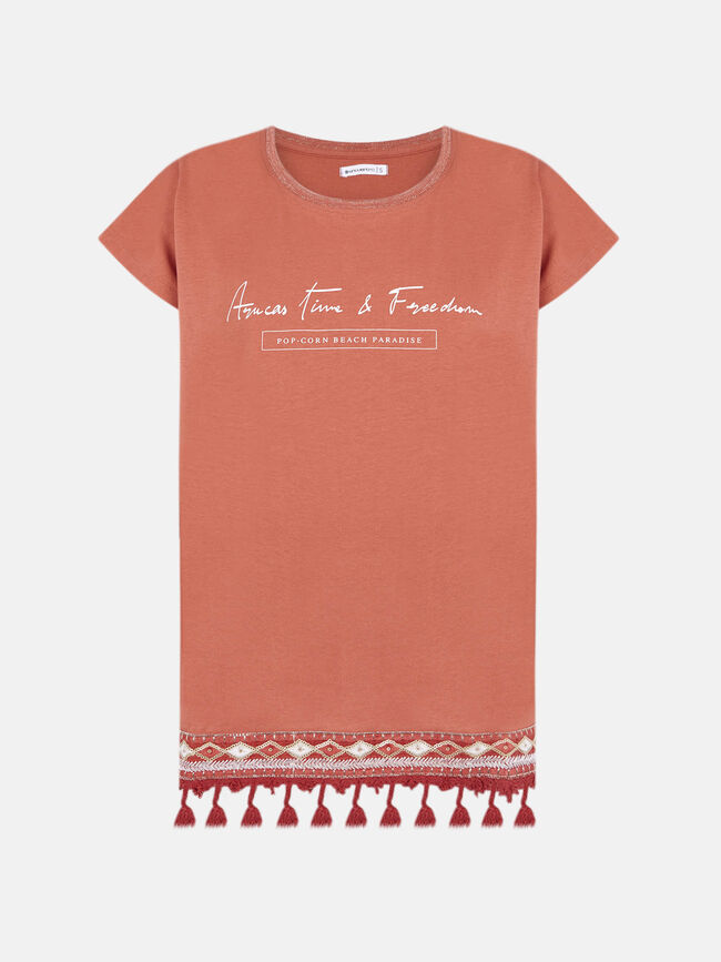 Camiseta manga corta con estampado y dis NARANJA QUEMADO