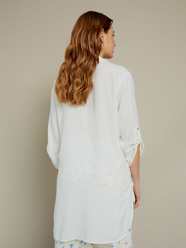 Camisa larga botones en mangas Blanco Optico