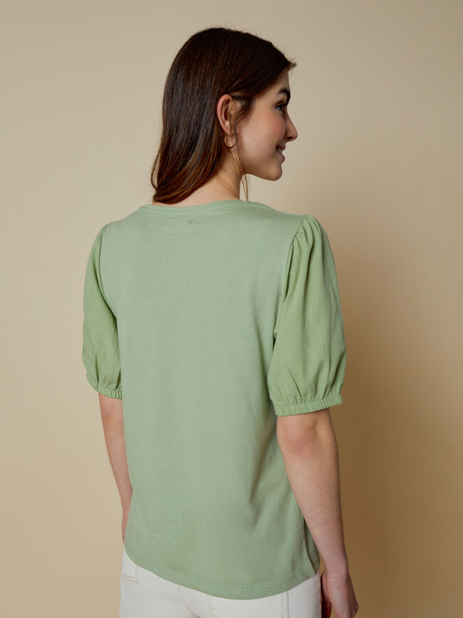 camiseta manga volumen 100% algodón Verde Porcelana 2