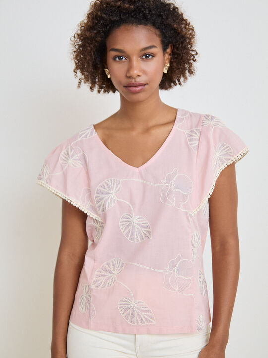 CAMISETA BORDADA Rosa Perla image number null