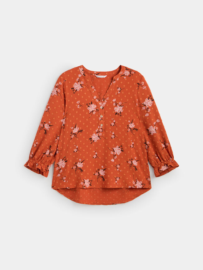 Blusa bordado Plumeti naranja barro