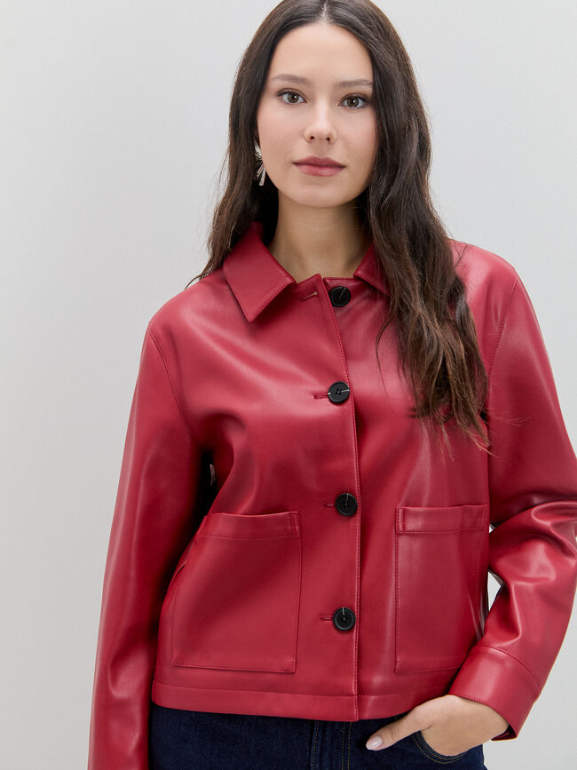 CHAQUETA POLIPIEL BOLSILLOS Rojo
