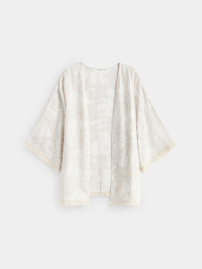 KIMONO CON FLECOS Crudo