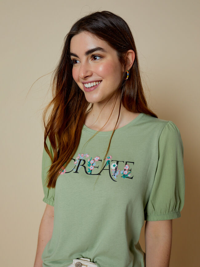 camiseta manga volumen 100% algodón Verde Porcelana 2