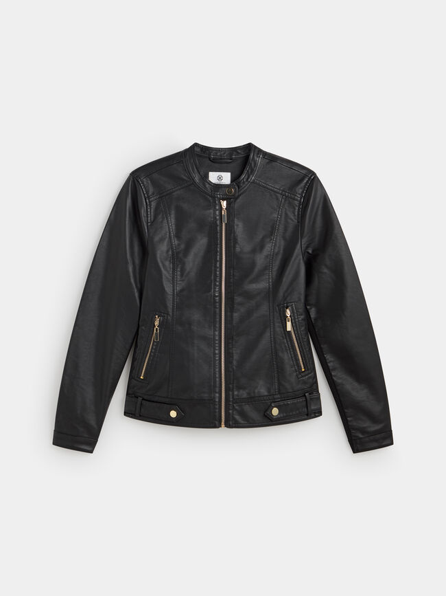 CAZADORA EFECTO PIEL CUELLO MAO Negro