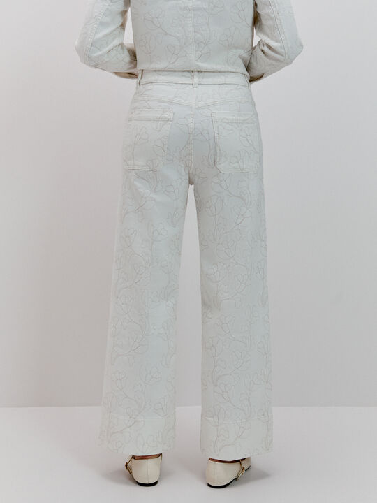 PANTALON ANCHO BORDADO Blanco Hueso image number null
