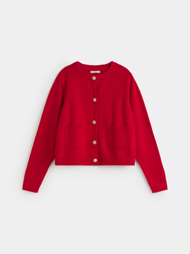 CARDIGAN CORTO BOLSILLOS Rojo