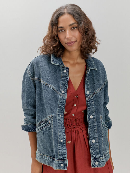 CHAQUETA DENIM FLECOS Mid blue image number null