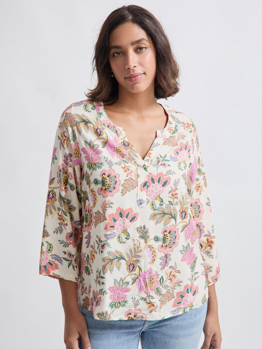 BLUSA FLUIDA ESTAMPADA Blanco Hueso image number null