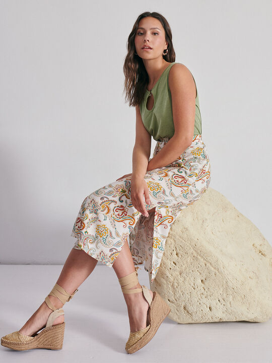 Falda estampada botones Blanco Hueso image number null