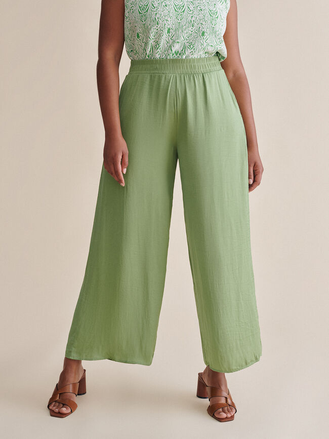 Pantalón palazzo satén kaki claro