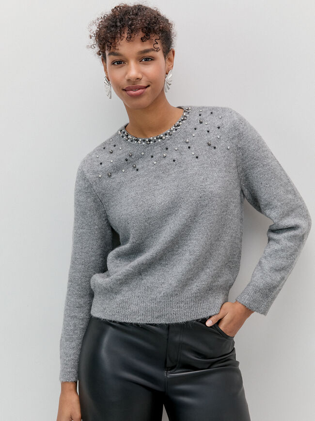 CARDIGAN CORTO BRILLOS Gris Oscuro