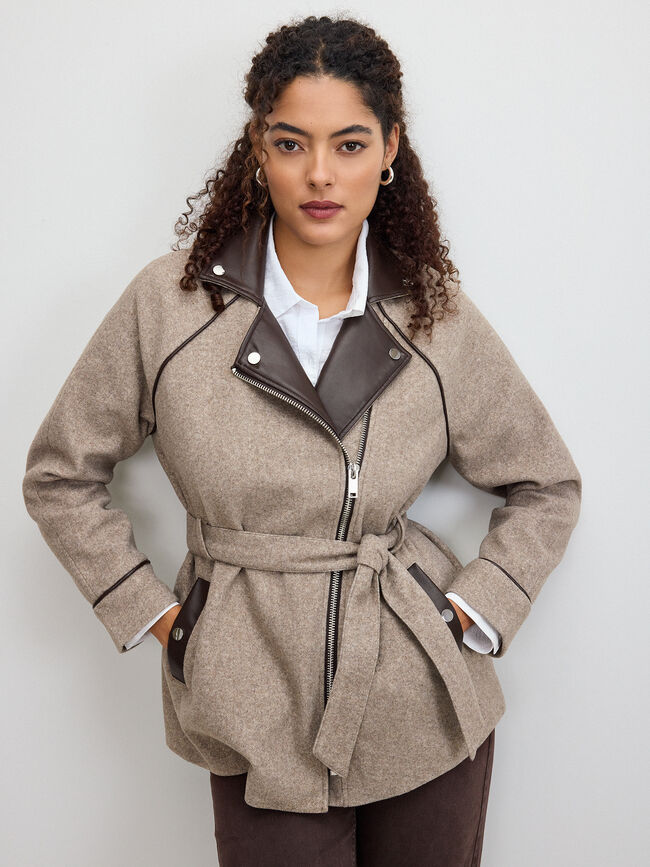 CHAQUETA LARGA CINTURON Beige