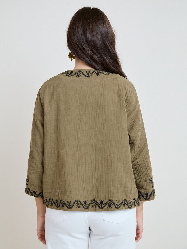 CHAQUETA DETALLES BORDADOS Kaki