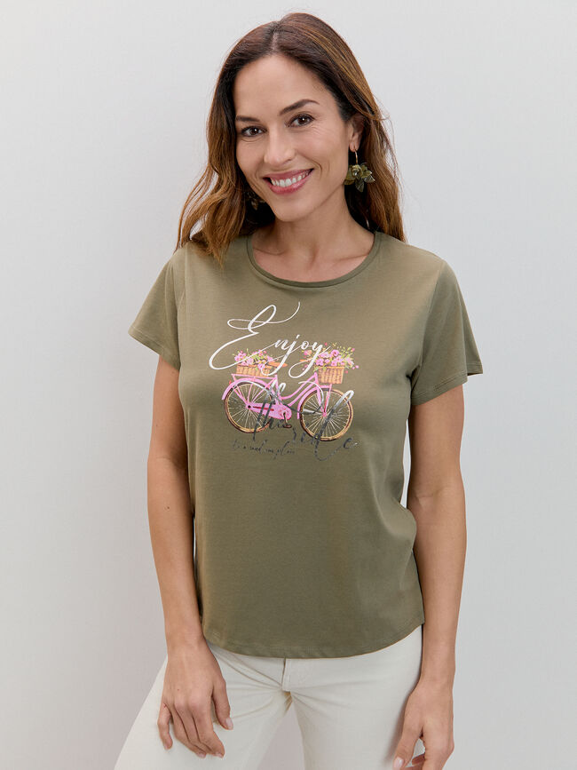 CAMISETA BICICLETA FLORES Kaki