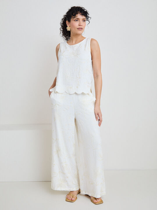 PANTAL&Oacute;N LARGO BORDADO Crudo image number null