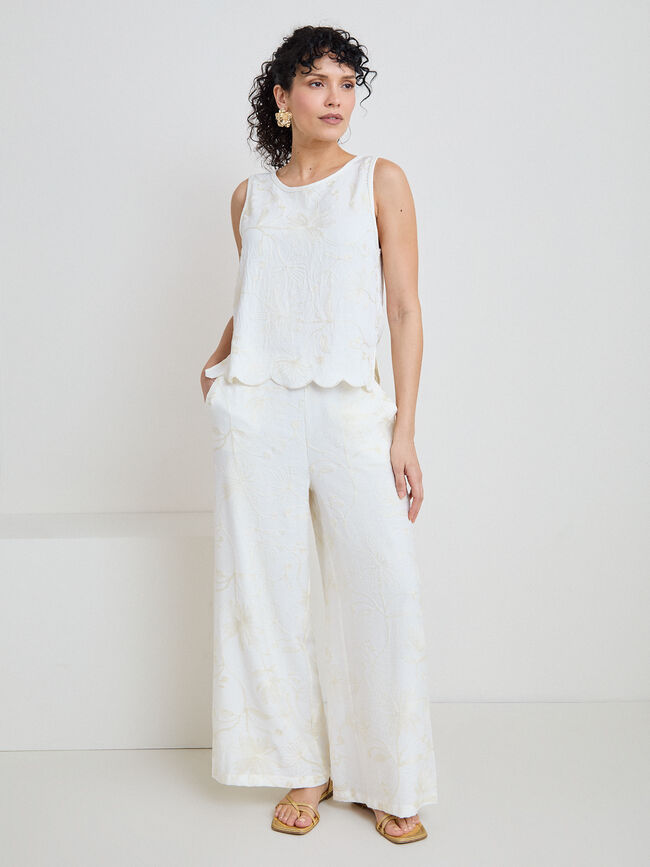 PANTAL&Oacute;N LARGO BORDADO Crudo