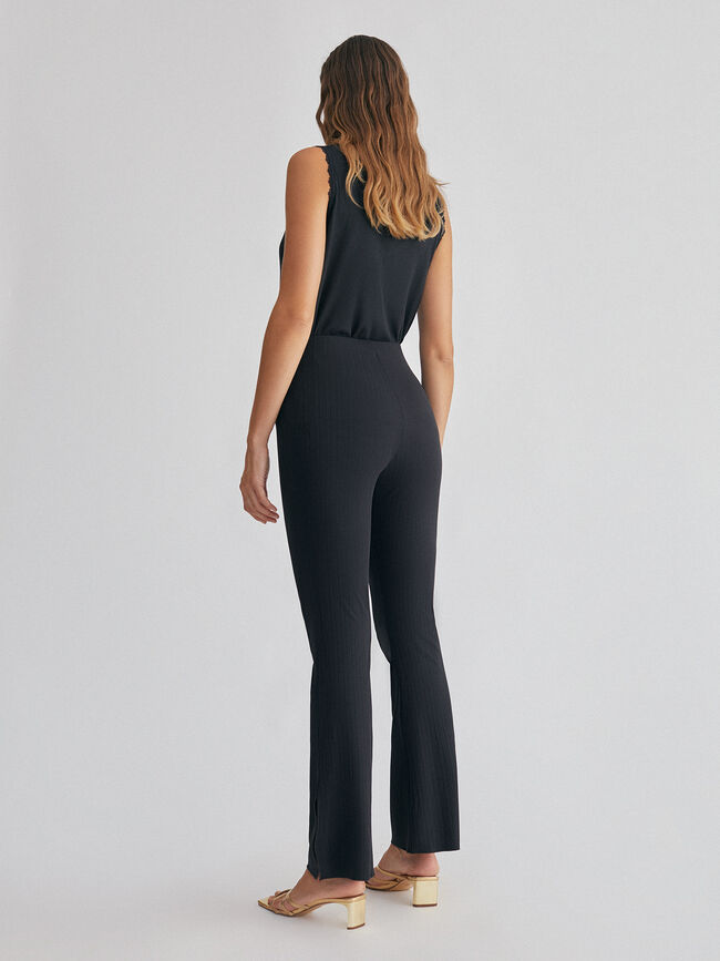 pantalón flore canalé Negro
