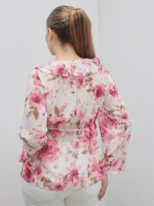 BLUSA VOLANTES ESTAMPADA Geranio