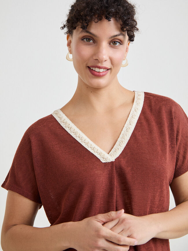 CAMISETA LINO DETALLE Marron Medio