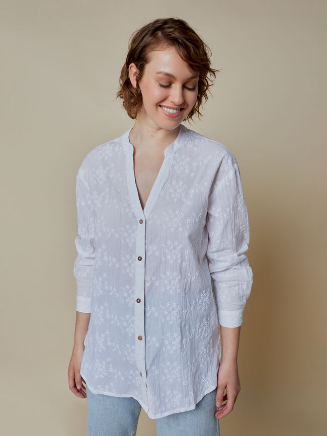 CAMISA 100% ALGODÓN BORDADA Blanco Optico