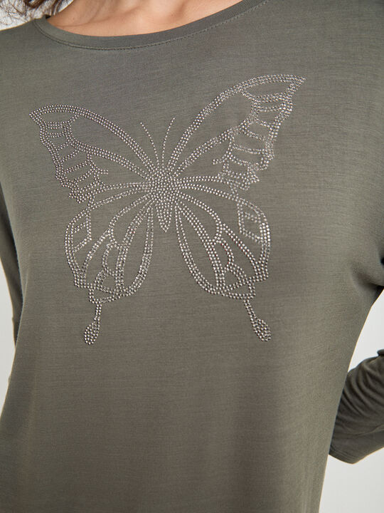 CAMISETA MARIPOSA BRILLANTE Kaki image number null