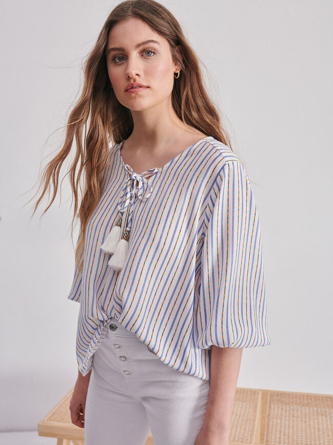 de ahora en adelante Del Norte Mordrin BLUSA RAYAS POMPÓN | Encuentro Moda PEN |19.99 EUR