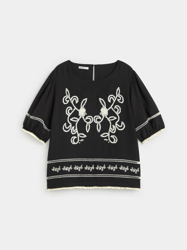 BLUSA BORDADOS CONTRASTE Negro