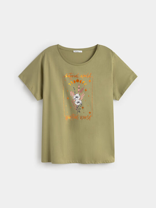 CAMISETA BOHO FLORES Kaki image number null