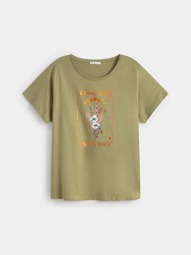 CAMISETA BOHO FLORES Kaki