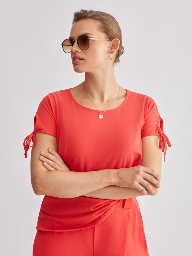 camiseta abertura mangas Coral