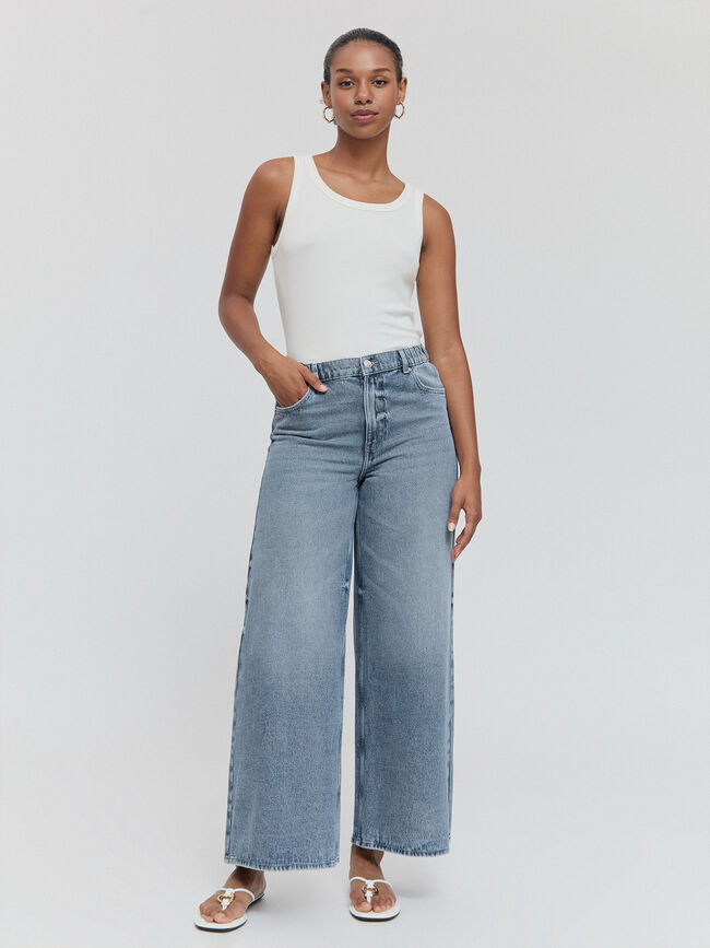 SUPER WIDE LEG GOMA Mid blue