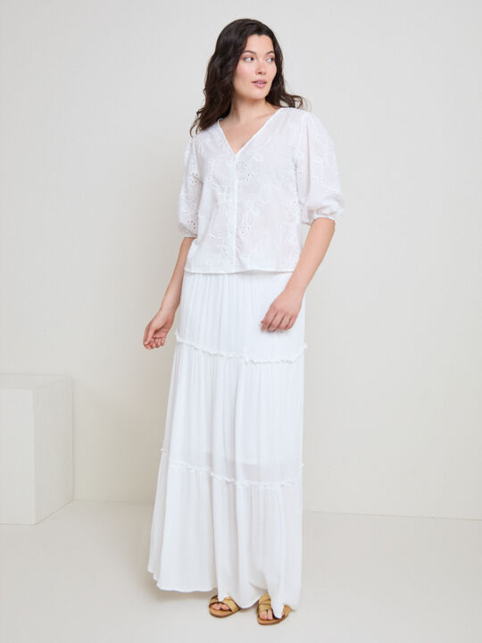 BLUSA TROQUELADA ABULLONADA Blanco Optico image number null