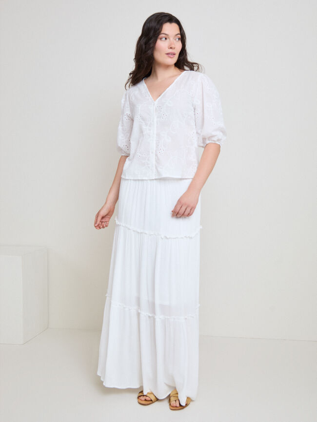 BLUSA TROQUELADA ABULLONADA Blanco Optico