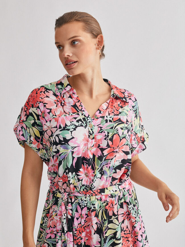 Vestido fluido estampado Negro