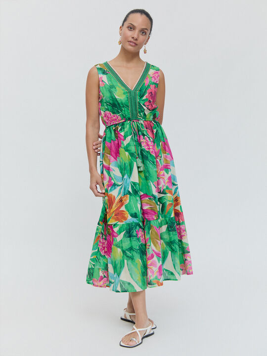 VESTIDO LARGO ESTAMPADO Verde image number null